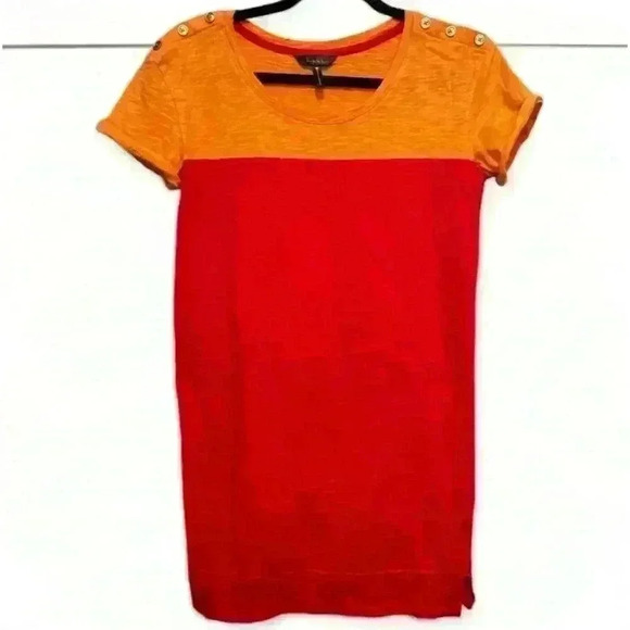 Nicole Miller NY Women's Orange Color Block T-Shirt Dress Size Small - Picture 1 of 7